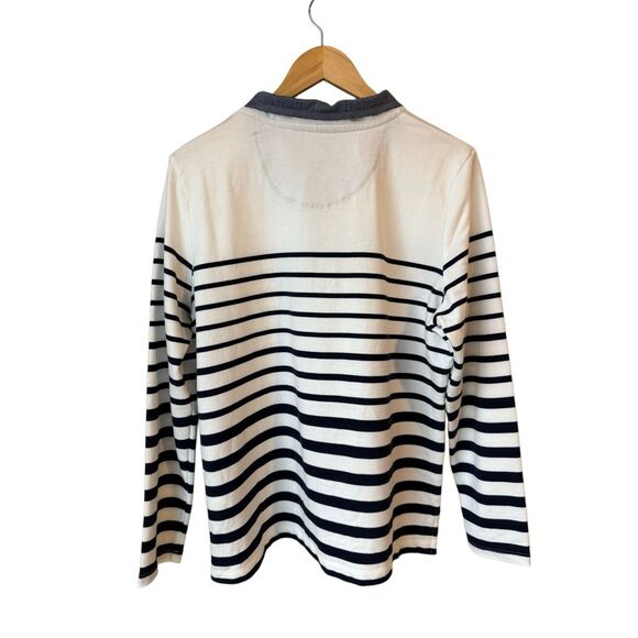 L.L.Bean Soft Cotton Rugby Striped Shirt In White & Navy Blue Size L Petite - Picture 4 of 9
